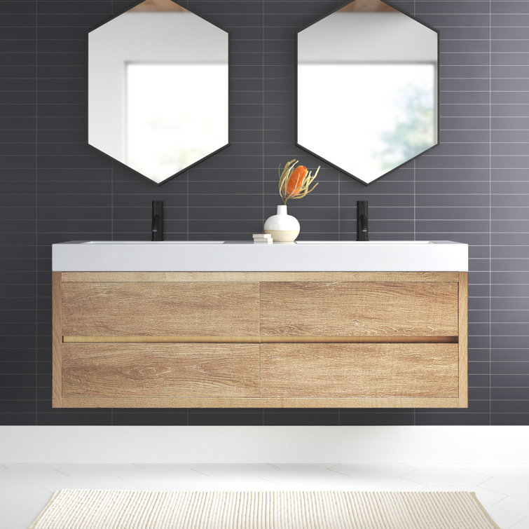 Wade Logan® 60" Double Sink WallMounted Double Bathroom Vanity Set